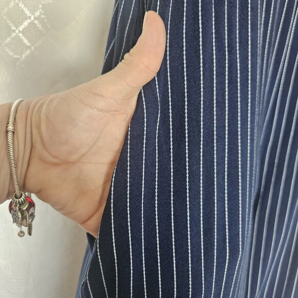 Gypsies & Moondust Medium Pinstripe Sleeveless Jumper Pockets Wide Leg Flowy - Picture 6 of 16